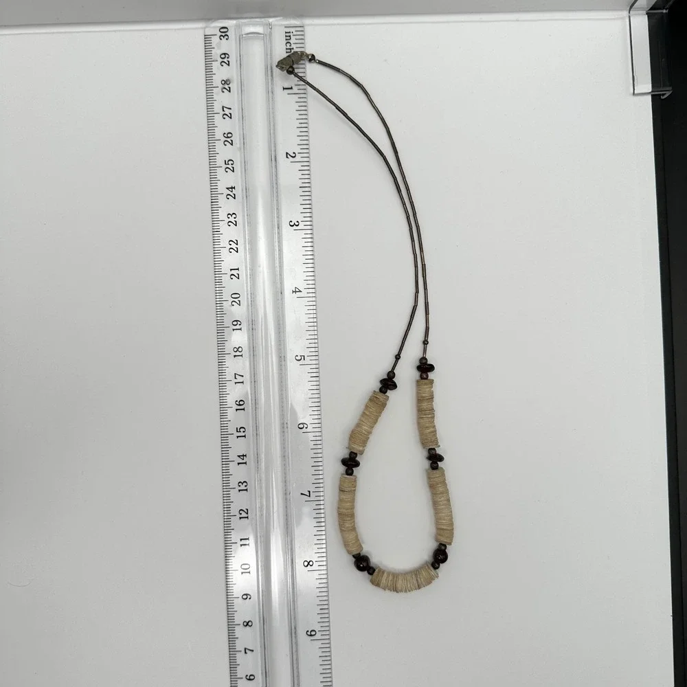 Vintage Off-White Shell Heishi Necklace Red Glass Beaded‎ Women's Jewellery